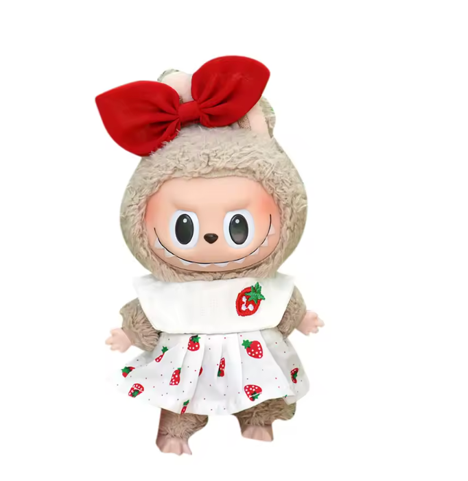 Adorable Plush Doll with Strawberry Dress & Bow (17cm) (NO DOLL)