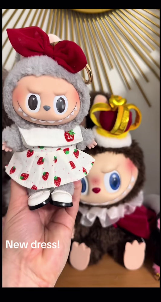 Adorable Plush Doll with Strawberry Dress & Bow (17cm) (NO DOLL)